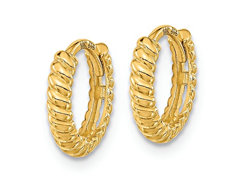 14K Yellow Gold Polished Textured Hoop Earrings