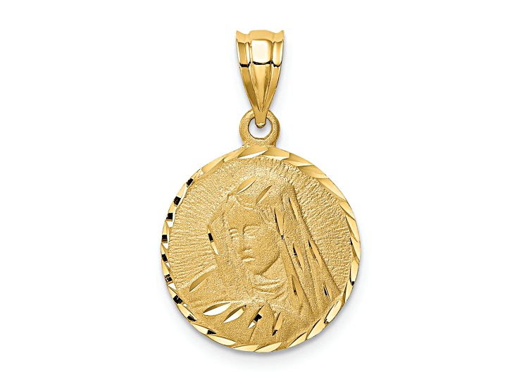 14k Yellow Gold Brushed and Diamond-Cut Virgin Mary Pendant