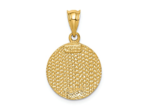 14k Yellow Gold Brushed and Diamond-Cut Virgin Mary Pendant