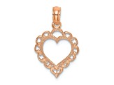 14K Rose Gold Polished and Textured Lace Border Heart Pendant
