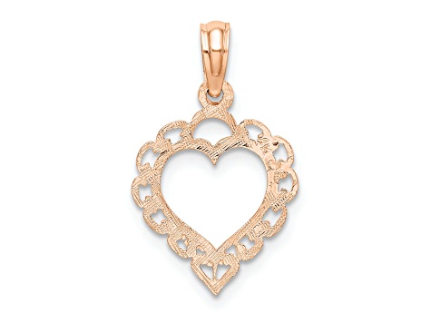14K Rose Gold Polished and Textured Lace Border Heart Pendant