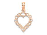 14K Rose Gold Polished and Textured Lace Border Heart Pendant