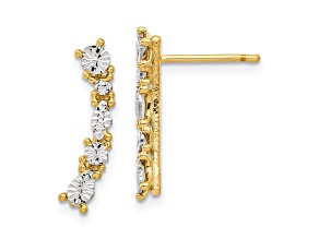 14K Yellow Gold with White Rhodium Polished and Diamond-cut Post Earrings