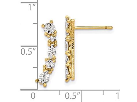 14K Yellow Gold with White Rhodium Polished and Diamond-cut Post Earrings
