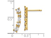 14K Yellow Gold with White Rhodium Polished and Diamond-cut Post Earrings