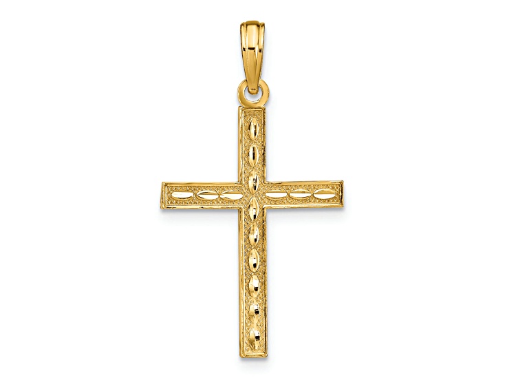 14K Yellow Gold Reversible FAITH HOPE LOVE Cross Pendant