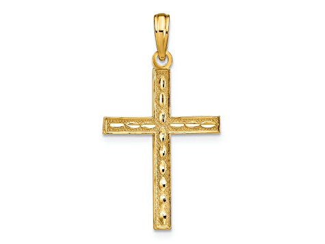 14K Yellow Gold Reversible FAITH HOPE LOVE Cross Pendant