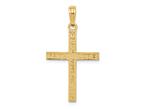 14K Yellow Gold Reversible FAITH HOPE LOVE Cross Pendant
