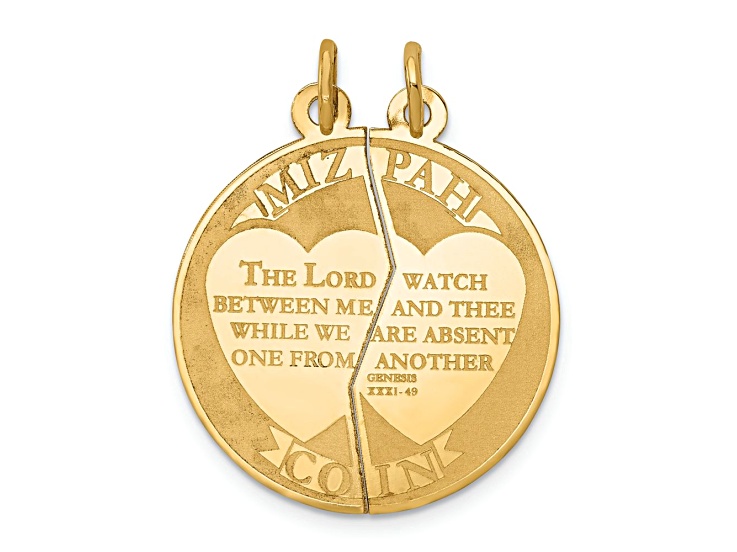 14k Yellow Gold Satin Mizpah 2-piece Break-Apart Charm