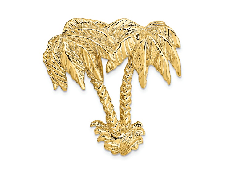 14k Yellow Gold Textured Double Palm Tree Slide Pendant