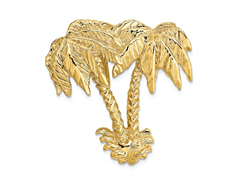 14k Yellow Gold Textured Double Palm Tree Slide Pendant