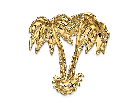 14k Yellow Gold Textured Double Palm Tree Slide Pendant