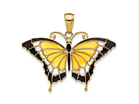14k Yellow Gold Multi-Color Enameled Butterfly Pendant