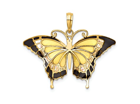 14k Yellow Gold Multi-Color Enameled Butterfly Pendant