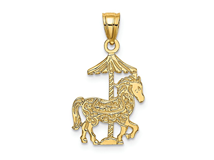 14k Yellow Gold Textured Children's Carousel Horse Charm
