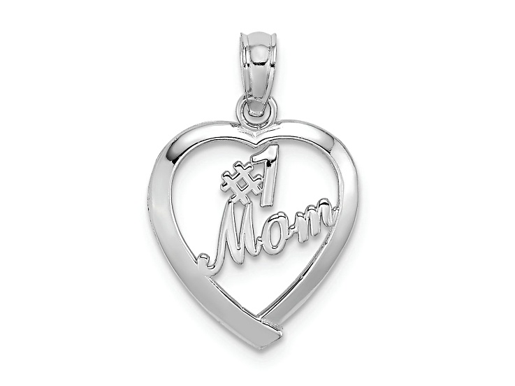 Rhodium Over 14k White Gold #1 Mom in Heart Pendant