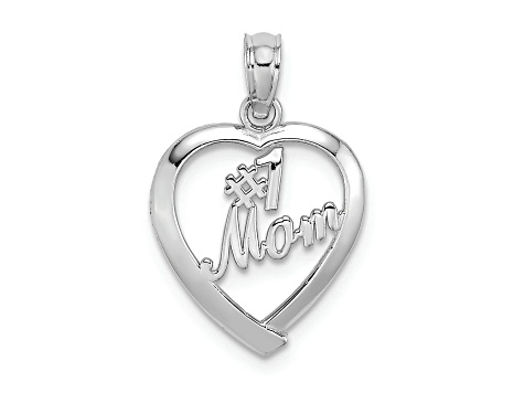 Rhodium Over 14k White Gold #1 Mom in Heart Pendant