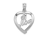 Rhodium Over 14k White Gold #1 Mom in Heart Pendant