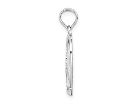 Rhodium Over 14k White Gold #1 Mom in Heart Pendant