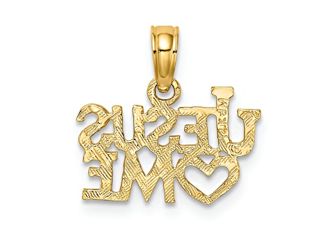 14k Yellow Gold Polished and Textured Jesus Heart (love ) Me Charm