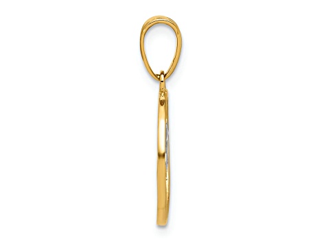 14K Yellow Gold with White Rhodium Ocean and Palm Tree Round Pendant