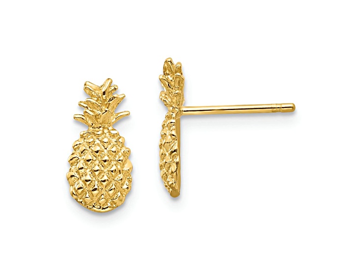 10k Yellow Gold Polished and Textured Pineapple Stud Earrings