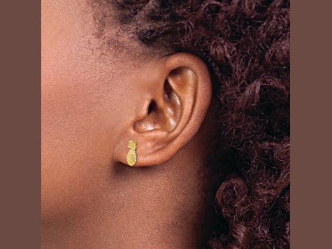 10k Yellow Gold Polished and Textured Pineapple Stud Earrings
