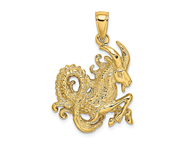 14k Yellow Gold 3D Textured Large Capricorn Zodiac pendant