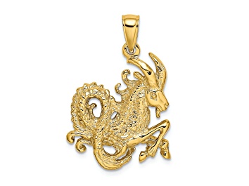 Picture of 14k Yellow Gold 3D Textured Large Capricorn Zodiac pendant