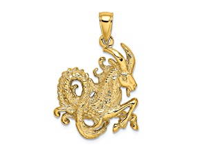 14k Yellow Gold 3D Textured Large Capricorn Zodiac pendant