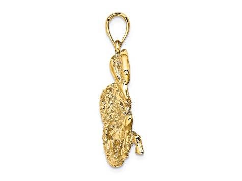 14k Yellow Gold 3D Textured Large Capricorn Zodiac pendant