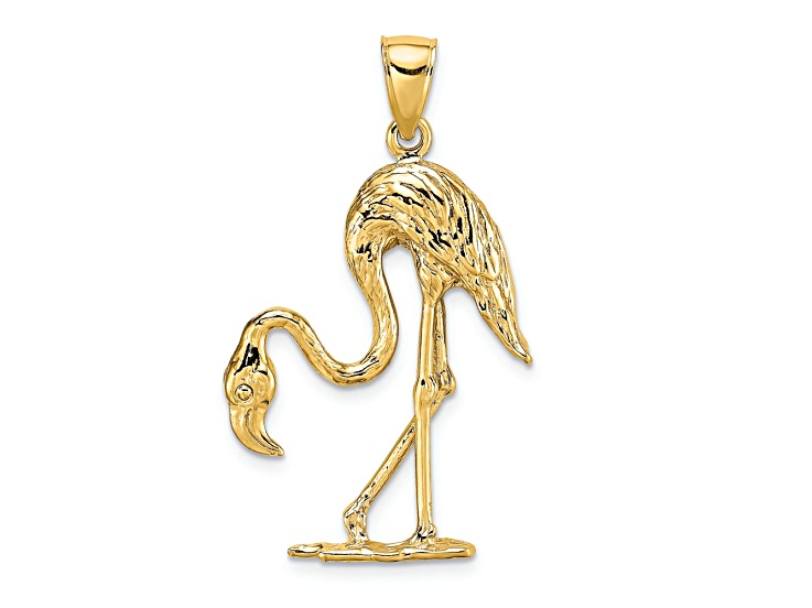 14k Yellow Gold 3D Textured Flamingo Charm