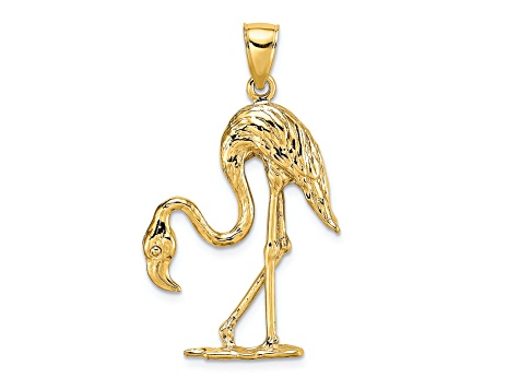 14k Yellow Gold 3D Textured Flamingo Charm