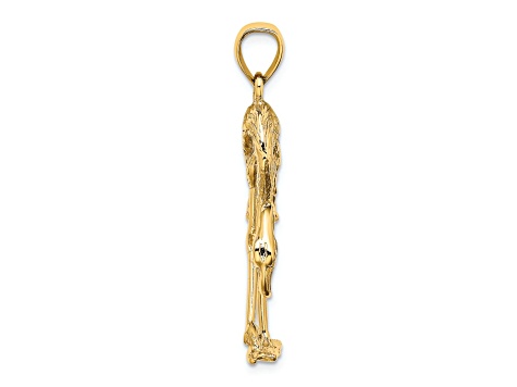 14k Yellow Gold 3D Textured Flamingo Charm