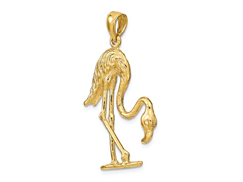 14k Yellow Gold 3D Textured Flamingo Charm