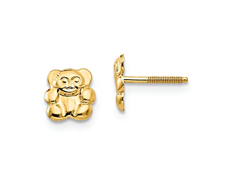 14k Yellow Gold Children's Polished 6mm Teddy Bear Stud Earrings
