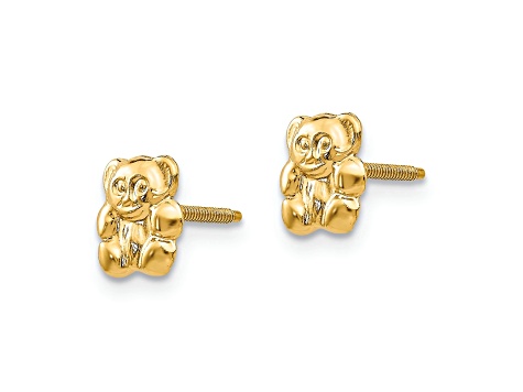 14k Yellow Gold Children's Polished 6mm Teddy Bear Stud Earrings