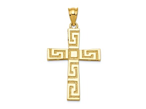 14k Yellow Gold Textured Greek Key Cross Pendant