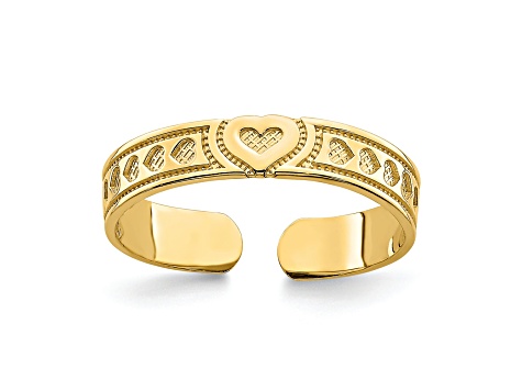 14K Yellow Gold Heart Design Adjustable Toe Ring