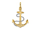14K Two-tone Gold  3D Textured Anchor with Rope and Shackle Bail Charm