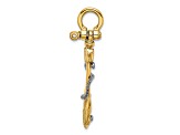 14K Two-tone Gold  3D Textured Anchor with Rope and Shackle Bail Charm