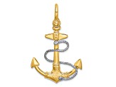 14K Two-tone Gold  3D Textured Anchor with Rope and Shackle Bail Charm