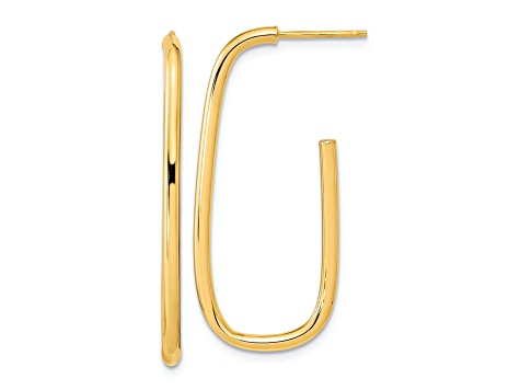 14k Yellow Gold 1 7/16" Polished J-Hoop Earrings