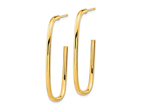 14k Yellow Gold 1 7/16" Polished J-Hoop Earrings
