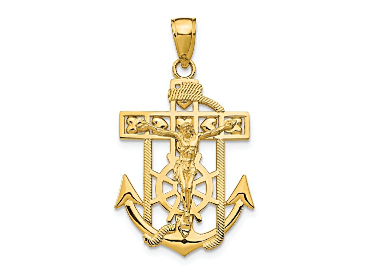 10K Yellow Gold Polished and Textured Mini Mariners Crucifix Pendant