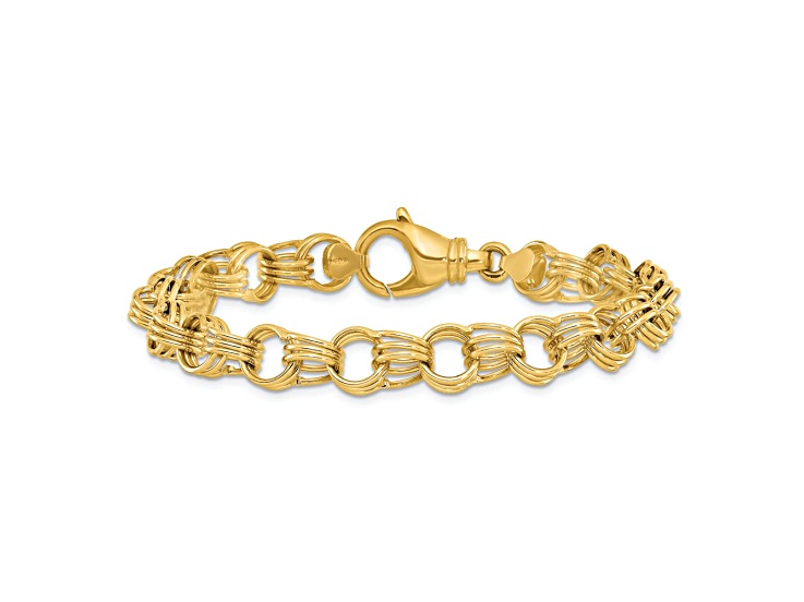 14K Yellow Gold Triple Link 9mm 7.5 Inch Charm Bracelet