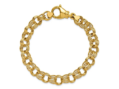 14K Yellow Gold Triple Link 9mm 7.5 Inch Charm Bracelet