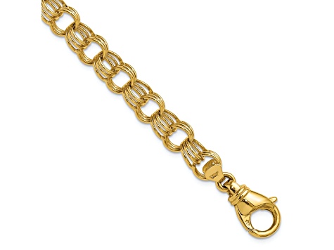 14K Yellow Gold Triple Link 9mm 7.5 Inch Charm Bracelet