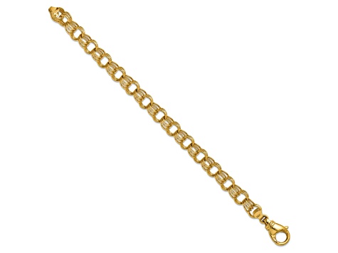 14K Yellow Gold Triple Link 9mm 7.5 Inch Charm Bracelet