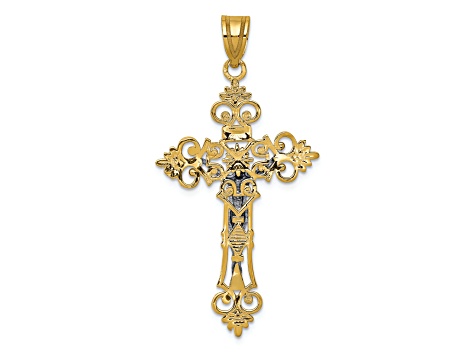 14K Yellow and White Gold Large Lacy-Edge Inri Crucifix Pendant